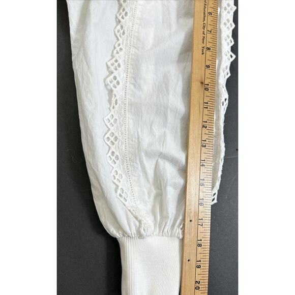 By Anthropologie Ruffle-Sleeve Sweatshirt Top Medium White Eyelet Lace - Picture 8 of 8